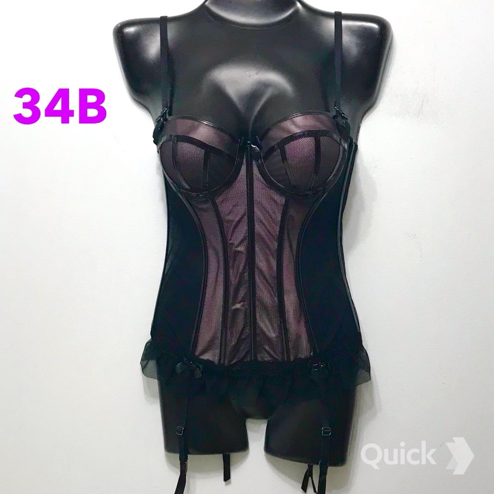 34B - NWT Censored Black / Pink Mesh Push Up Bustier